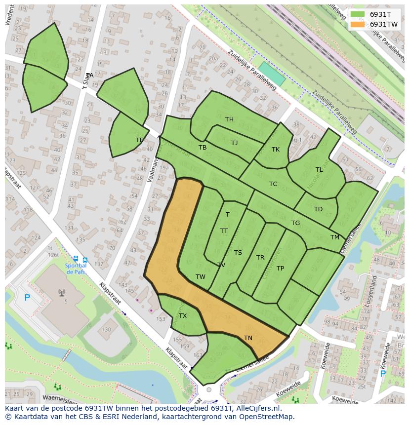 Afbeelding van het postcodegebied 6931 TW op de kaart.