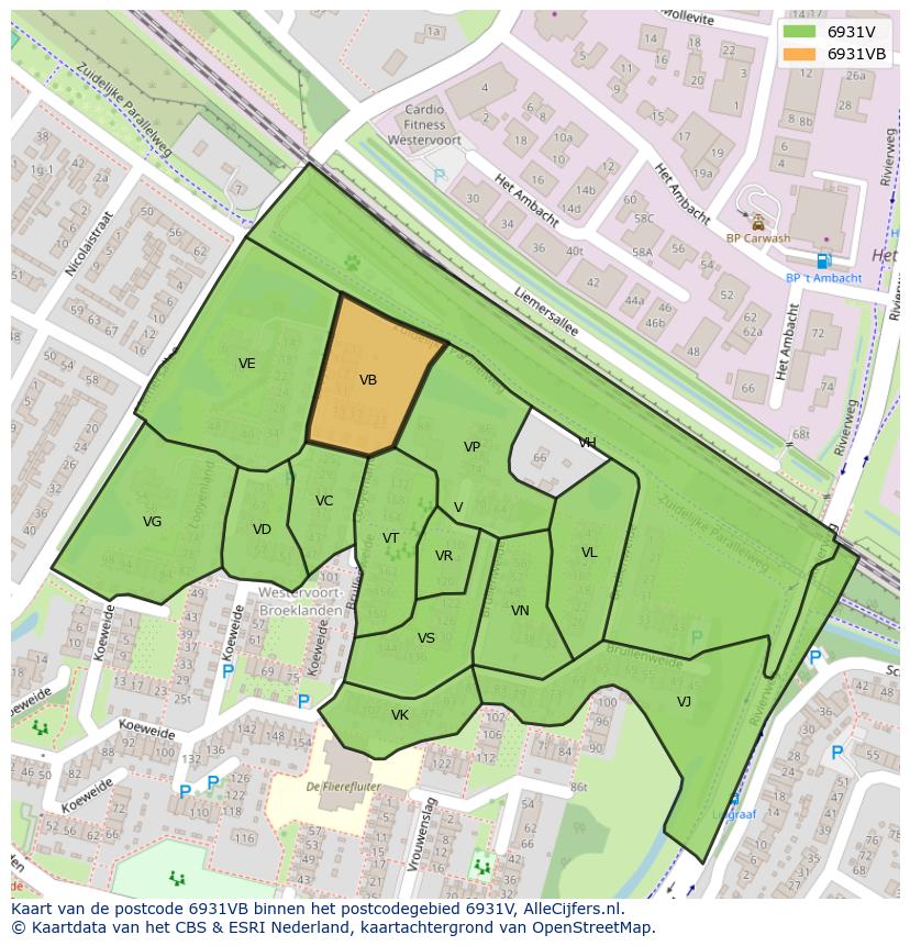 Afbeelding van het postcodegebied 6931 VB op de kaart.