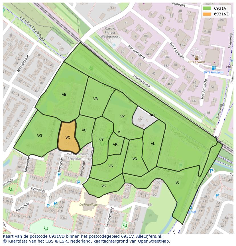 Afbeelding van het postcodegebied 6931 VD op de kaart.