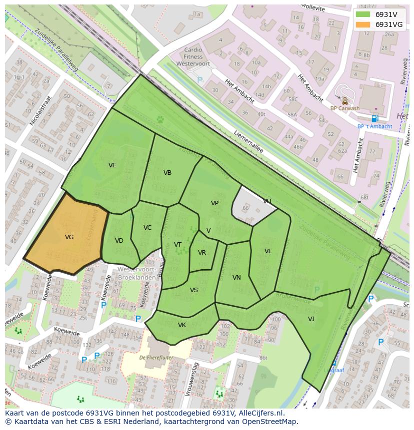 Afbeelding van het postcodegebied 6931 VG op de kaart.