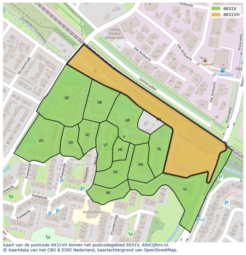 Afbeelding van het postcodegebied 6931 VH op de kaart.