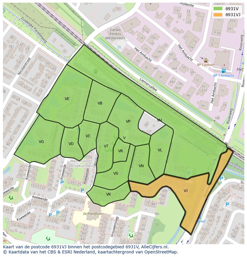 Afbeelding van het postcodegebied 6931 VJ op de kaart.
