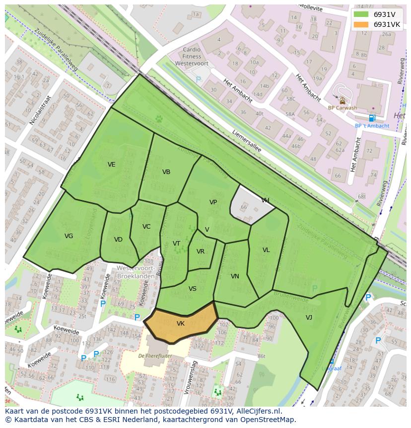 Afbeelding van het postcodegebied 6931 VK op de kaart.