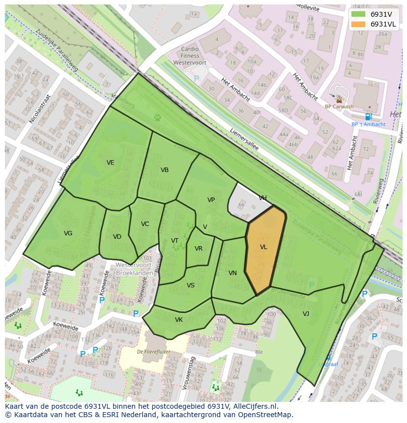 Afbeelding van het postcodegebied 6931 VL op de kaart.