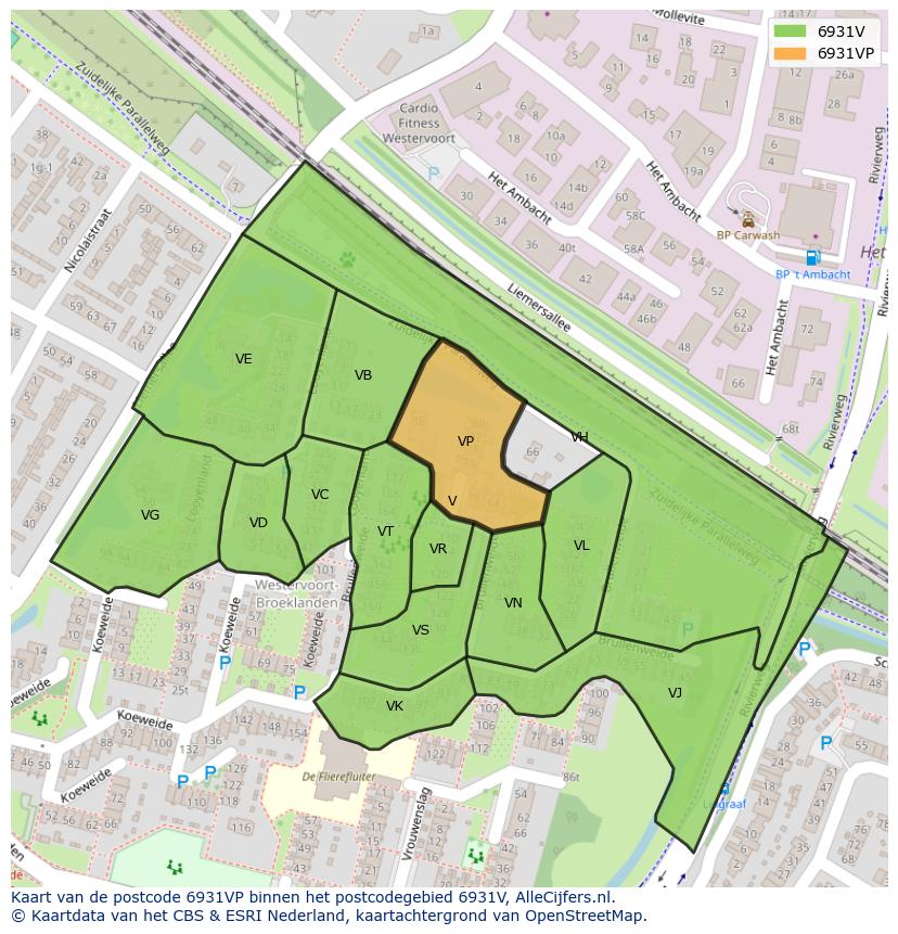 Afbeelding van het postcodegebied 6931 VP op de kaart.