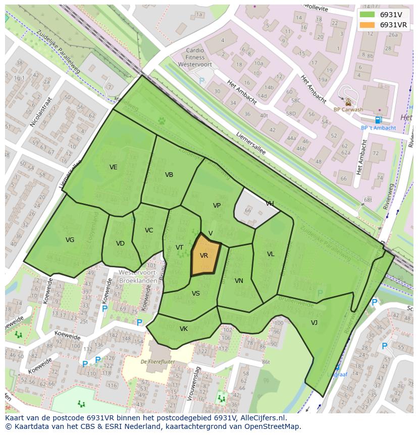 Afbeelding van het postcodegebied 6931 VR op de kaart.