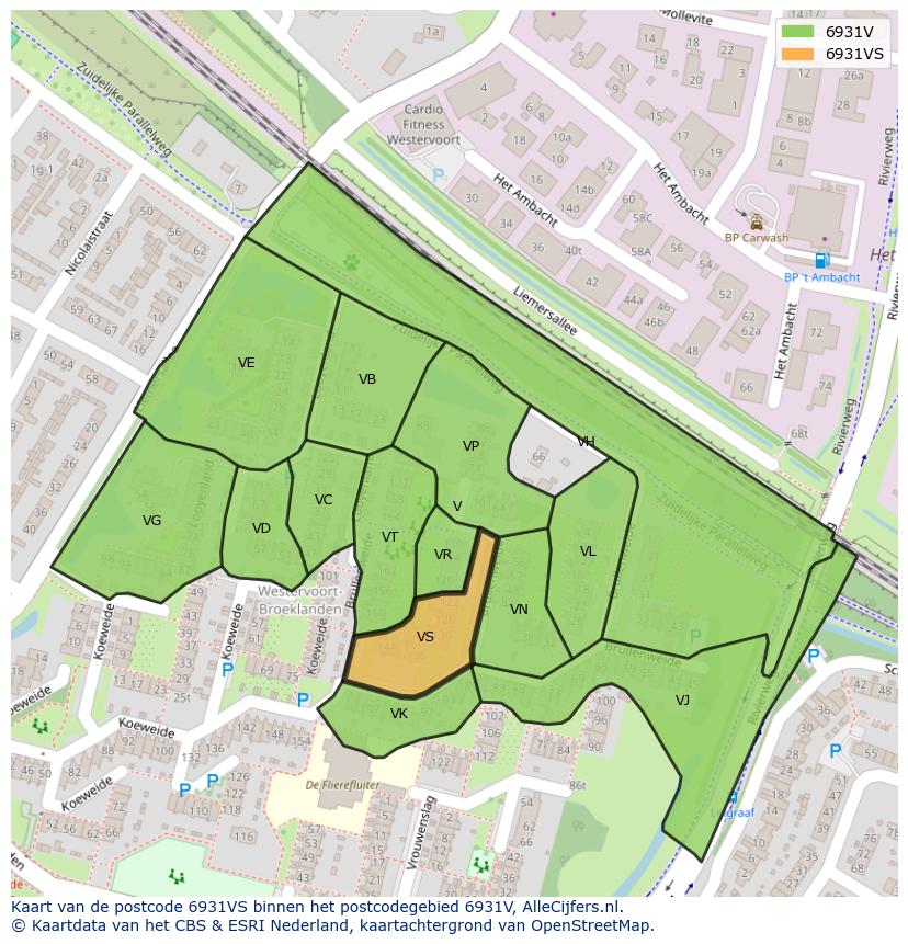 Afbeelding van het postcodegebied 6931 VS op de kaart.