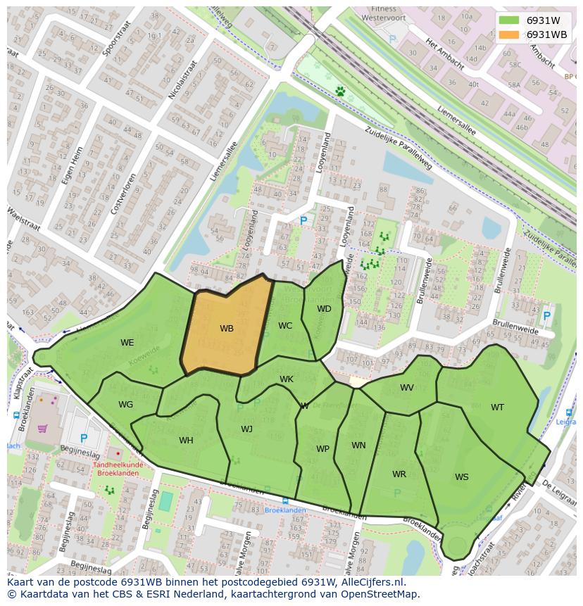Afbeelding van het postcodegebied 6931 WB op de kaart.
