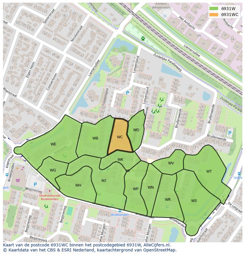Afbeelding van het postcodegebied 6931 WC op de kaart.