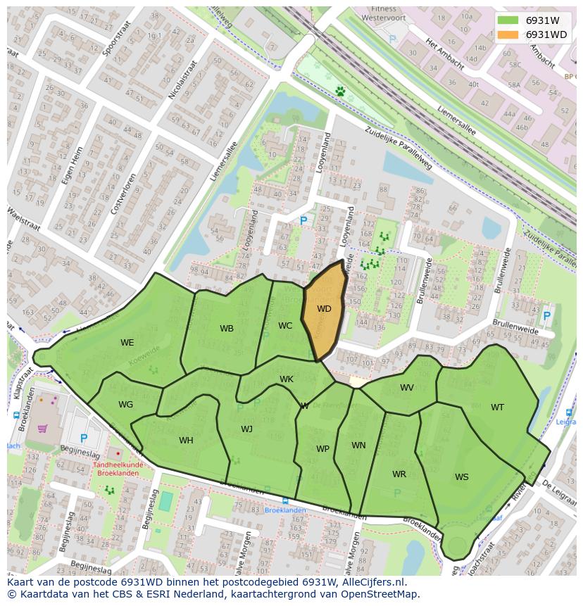 Afbeelding van het postcodegebied 6931 WD op de kaart.