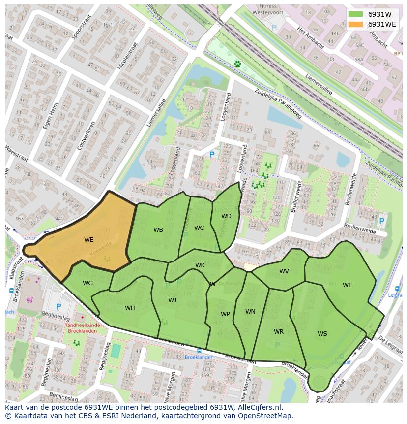 Afbeelding van het postcodegebied 6931 WE op de kaart.