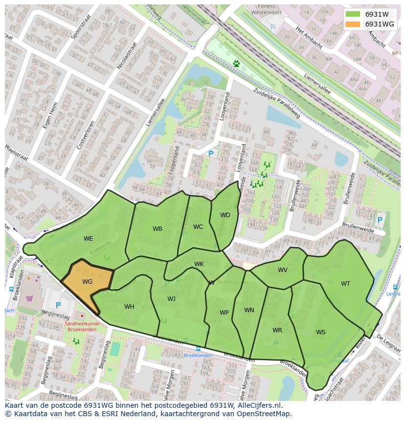 Afbeelding van het postcodegebied 6931 WG op de kaart.