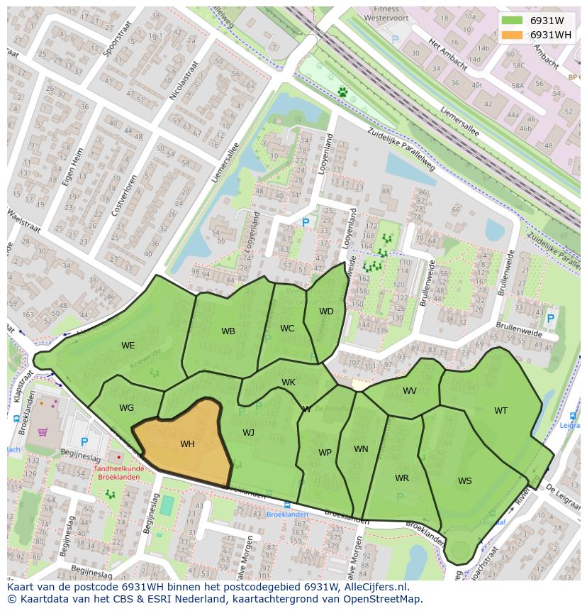Afbeelding van het postcodegebied 6931 WH op de kaart.
