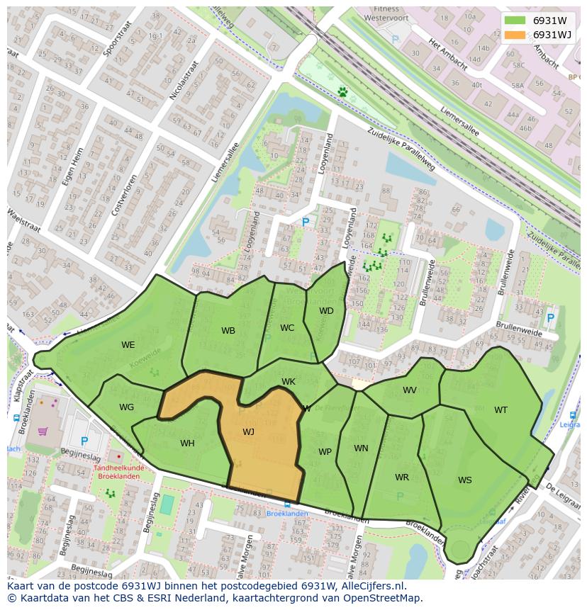 Afbeelding van het postcodegebied 6931 WJ op de kaart.