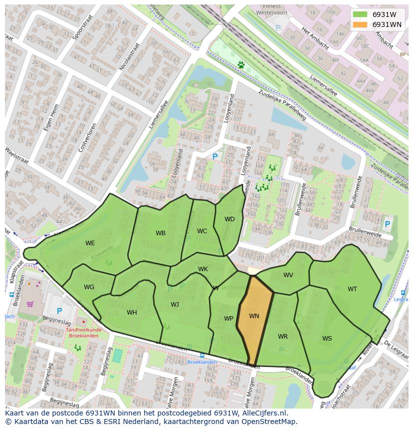 Afbeelding van het postcodegebied 6931 WN op de kaart.