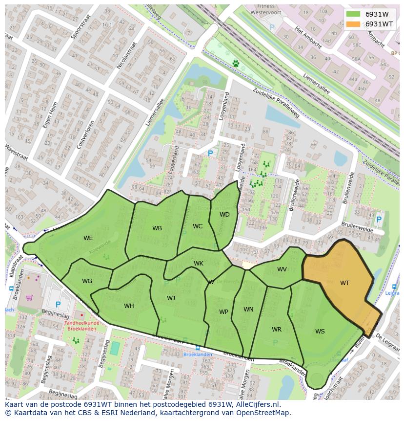 Afbeelding van het postcodegebied 6931 WT op de kaart.