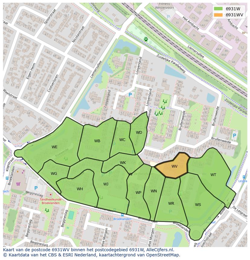Afbeelding van het postcodegebied 6931 WV op de kaart.