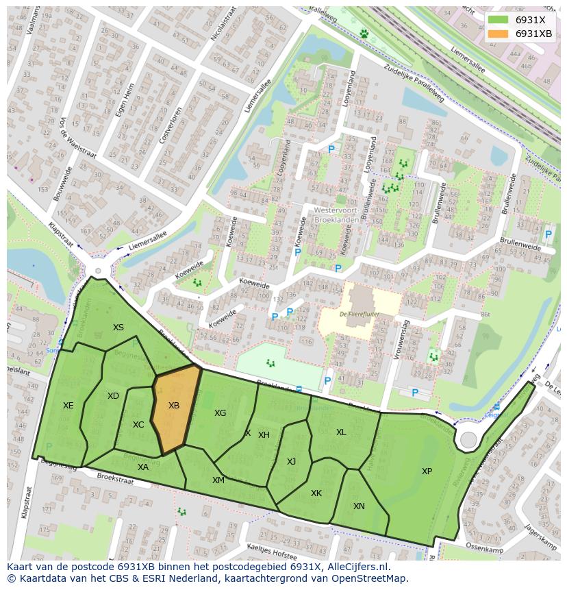 Afbeelding van het postcodegebied 6931 XB op de kaart.
