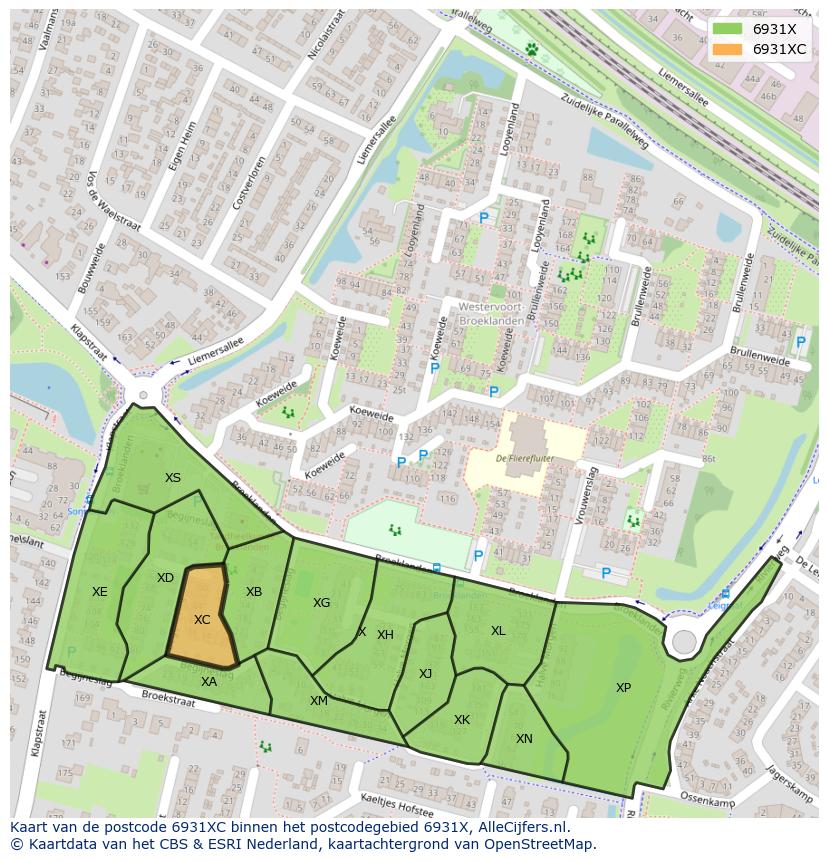Afbeelding van het postcodegebied 6931 XC op de kaart.