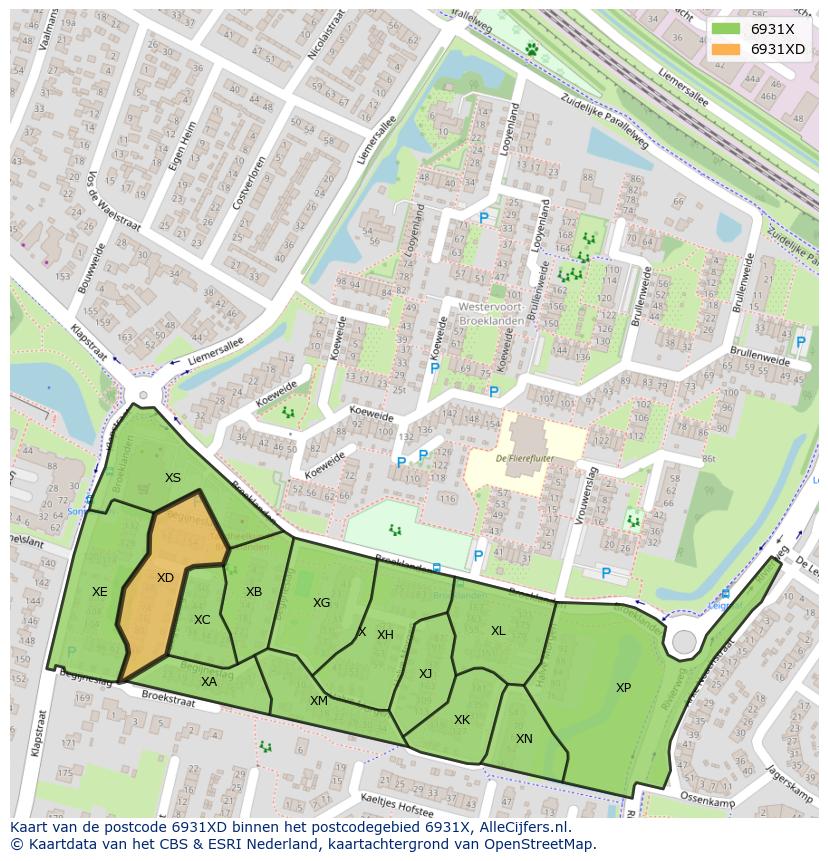 Afbeelding van het postcodegebied 6931 XD op de kaart.
