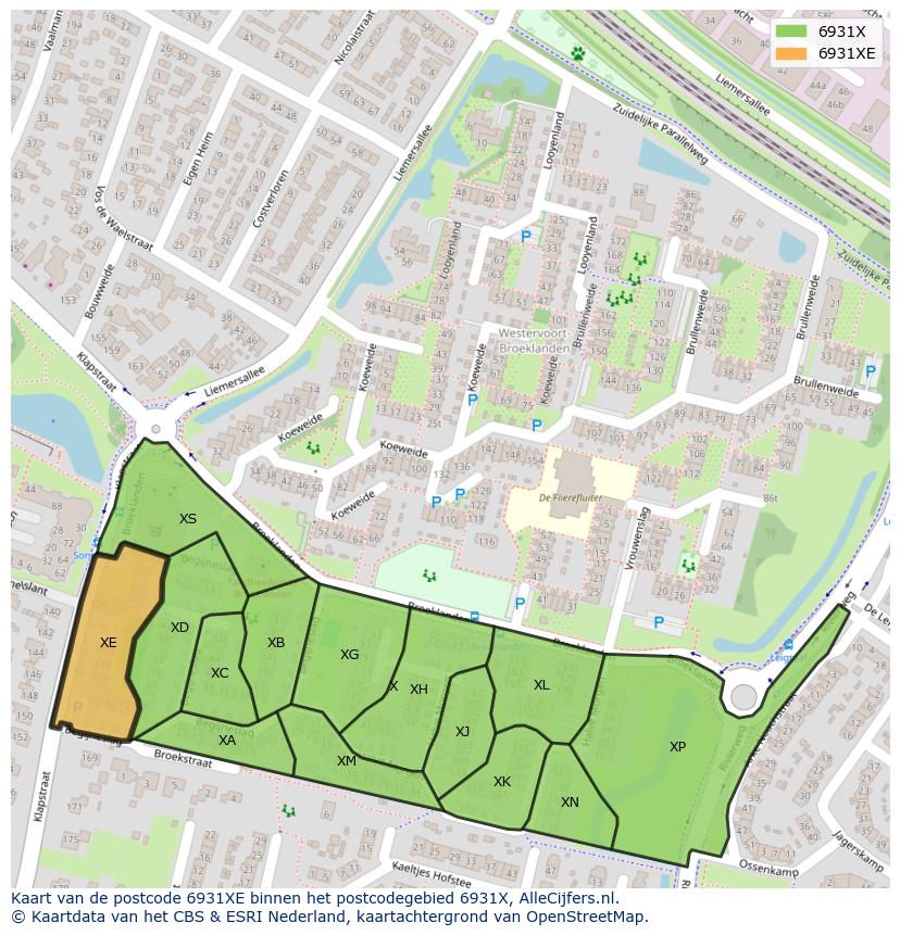 Afbeelding van het postcodegebied 6931 XE op de kaart.