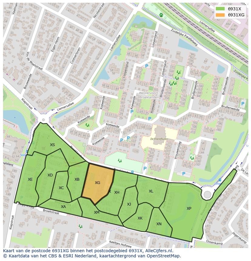 Afbeelding van het postcodegebied 6931 XG op de kaart.