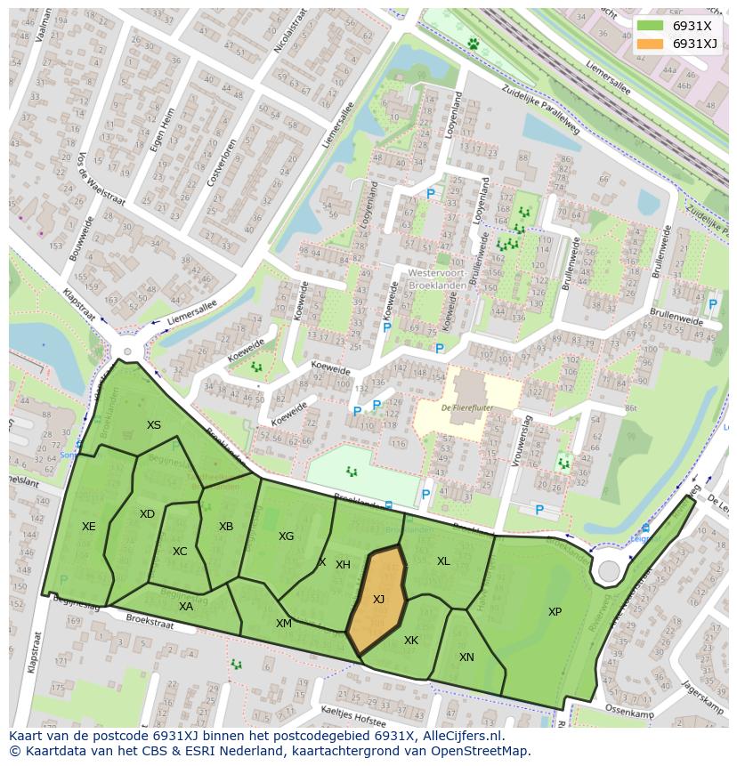 Afbeelding van het postcodegebied 6931 XJ op de kaart.