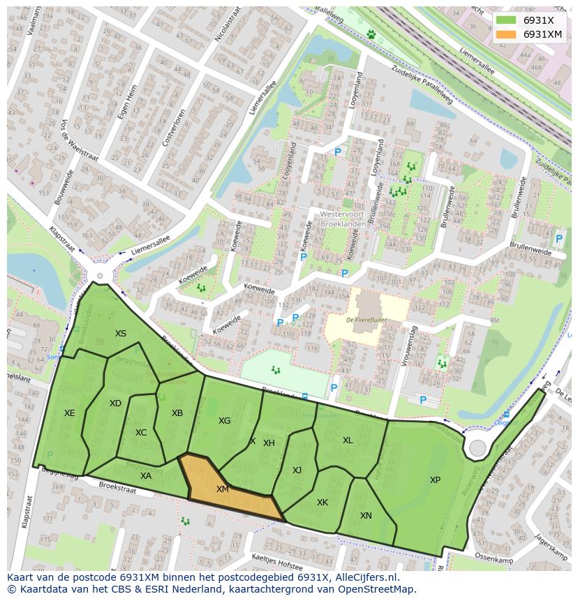 Afbeelding van het postcodegebied 6931 XM op de kaart.