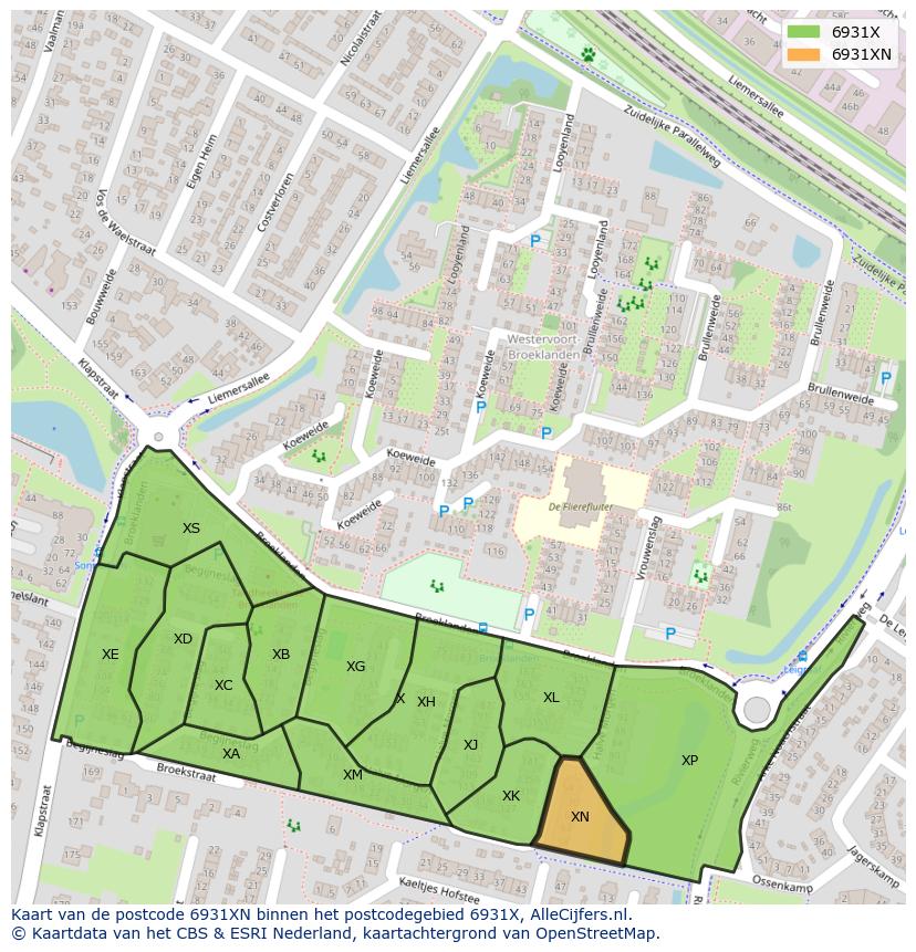 Afbeelding van het postcodegebied 6931 XN op de kaart.