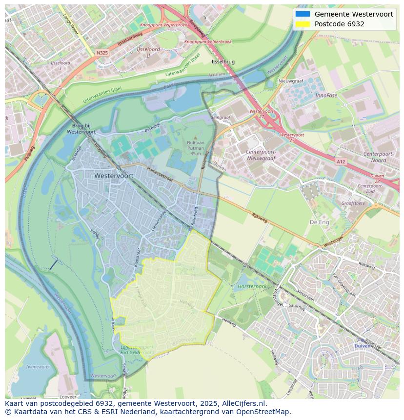 Afbeelding van het postcodegebied 6932 op de kaart.