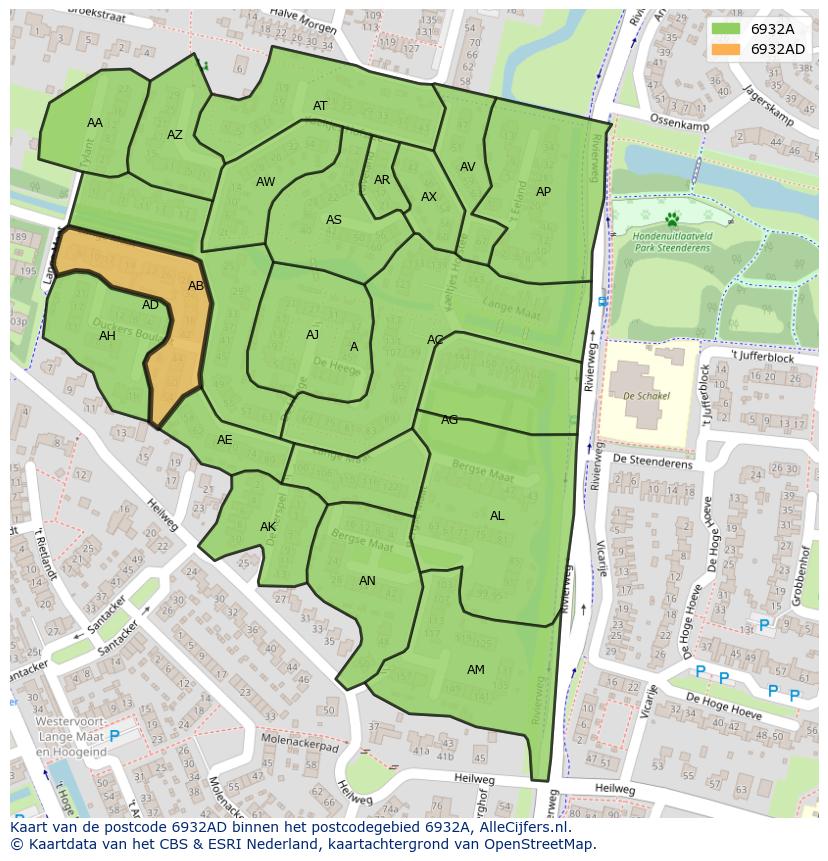 Afbeelding van het postcodegebied 6932 AD op de kaart.