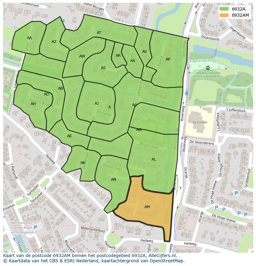 Afbeelding van het postcodegebied 6932 AM op de kaart.