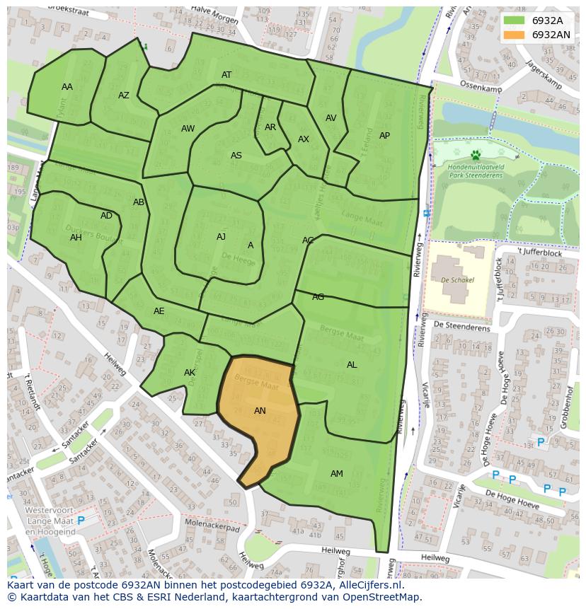 Afbeelding van het postcodegebied 6932 AN op de kaart.