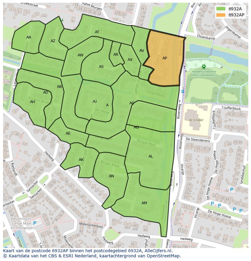Afbeelding van het postcodegebied 6932 AP op de kaart.