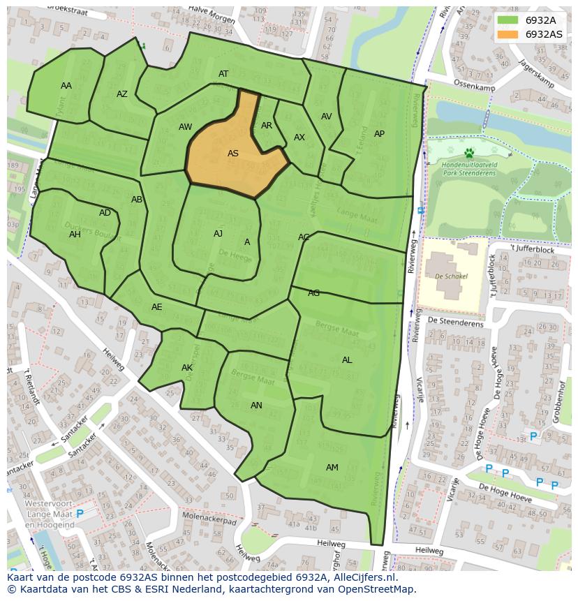 Afbeelding van het postcodegebied 6932 AS op de kaart.