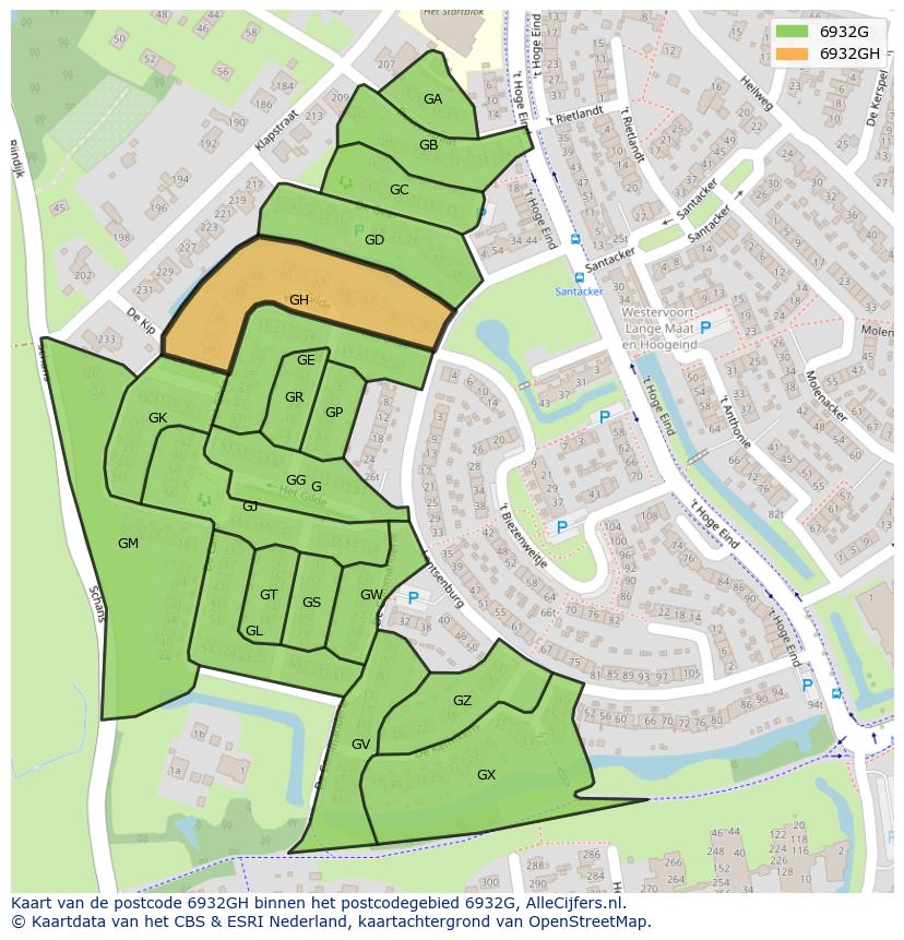 Afbeelding van het postcodegebied 6932 GH op de kaart.