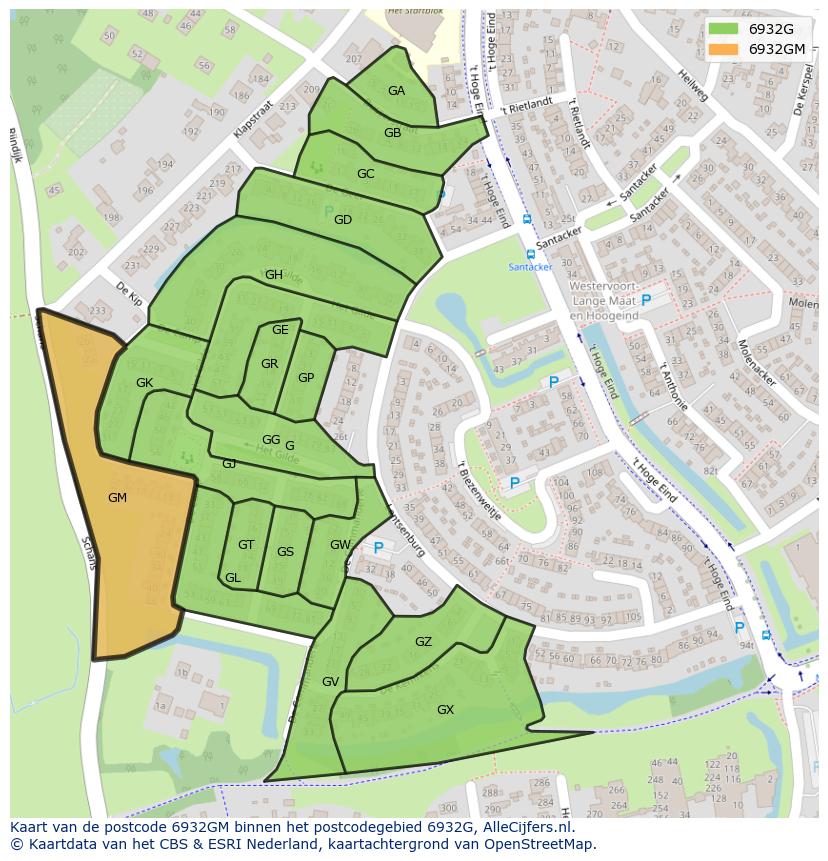 Afbeelding van het postcodegebied 6932 GM op de kaart.