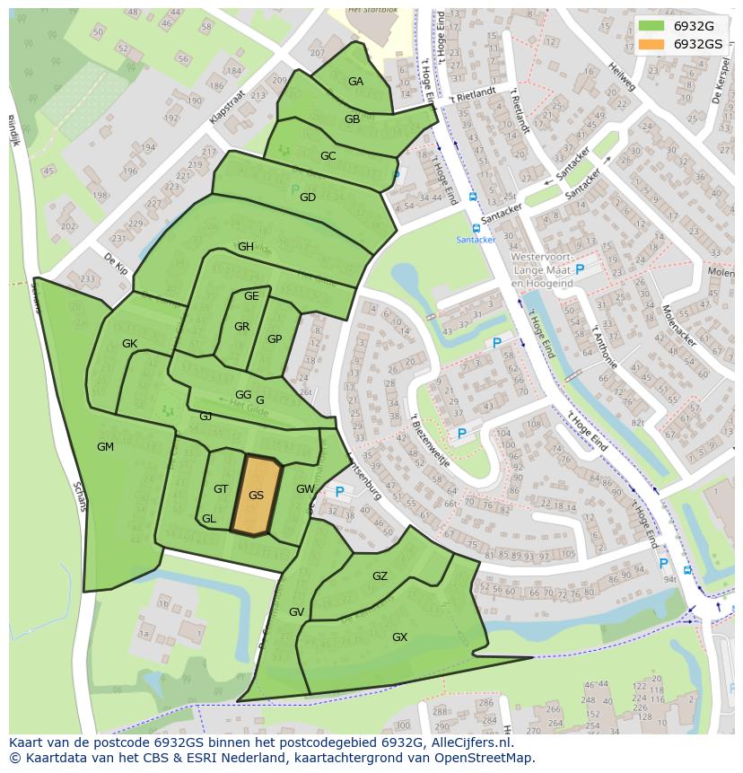 Afbeelding van het postcodegebied 6932 GS op de kaart.