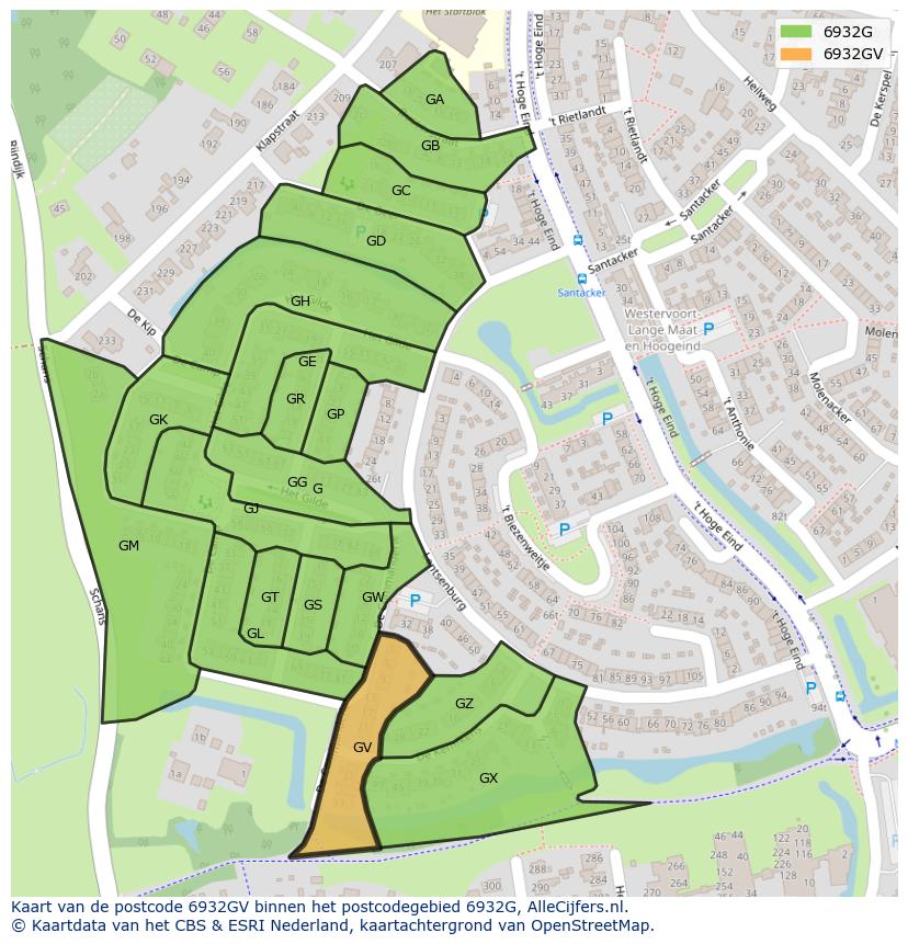 Afbeelding van het postcodegebied 6932 GV op de kaart.