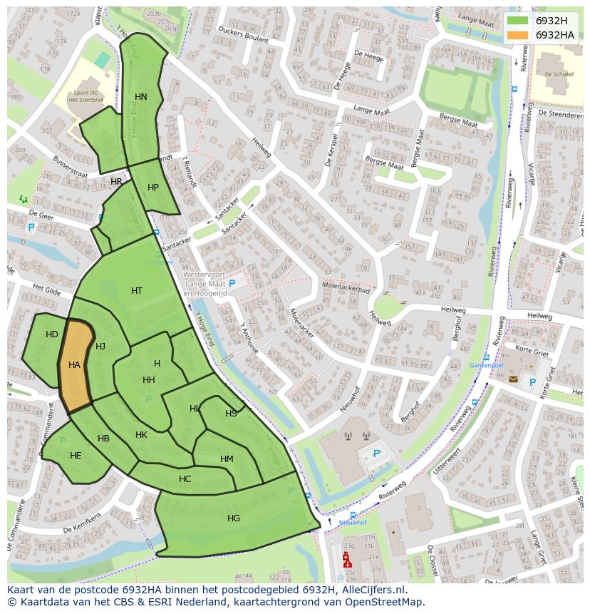 Afbeelding van het postcodegebied 6932 HA op de kaart.