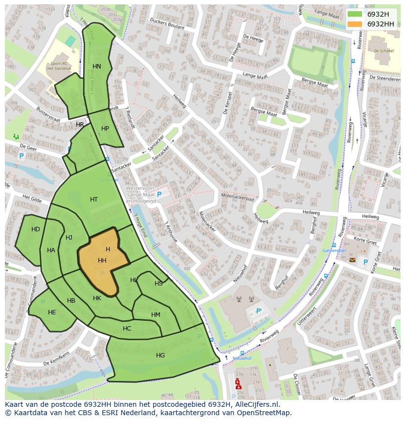 Afbeelding van het postcodegebied 6932 HH op de kaart.