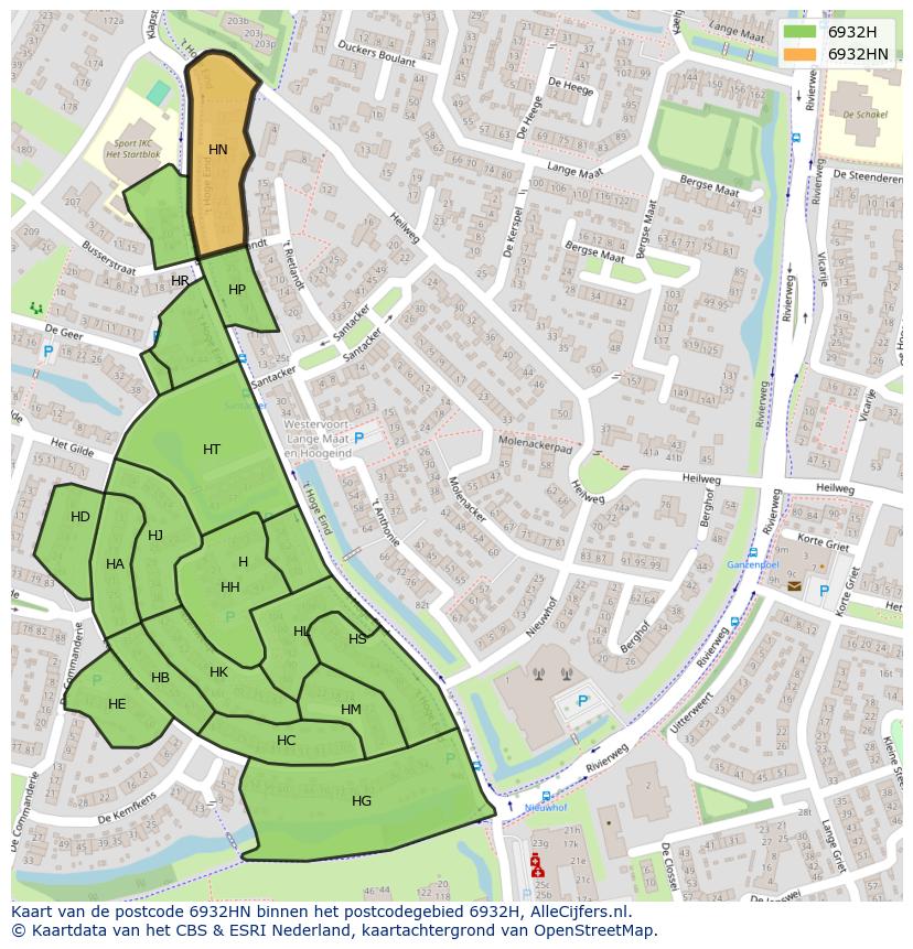 Afbeelding van het postcodegebied 6932 HN op de kaart.