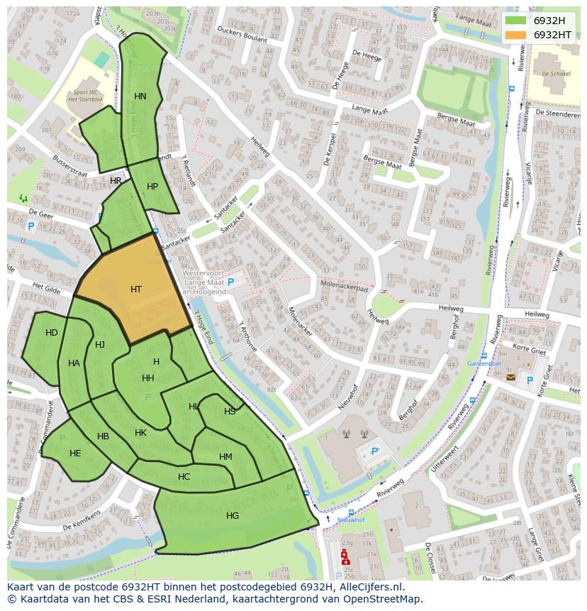 Afbeelding van het postcodegebied 6932 HT op de kaart.