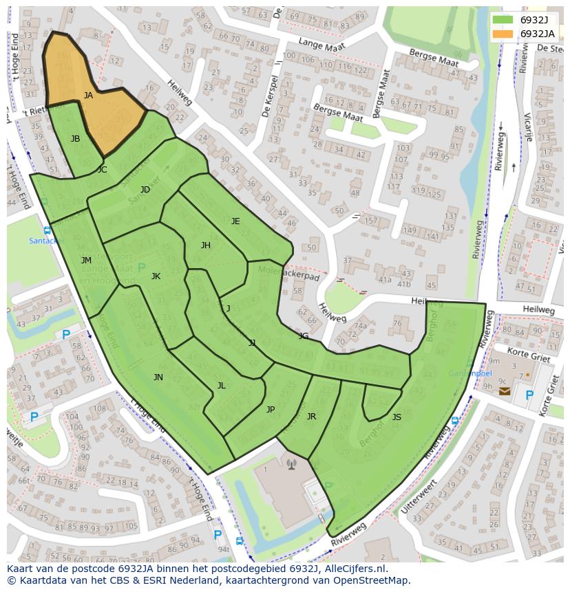 Afbeelding van het postcodegebied 6932 JA op de kaart.