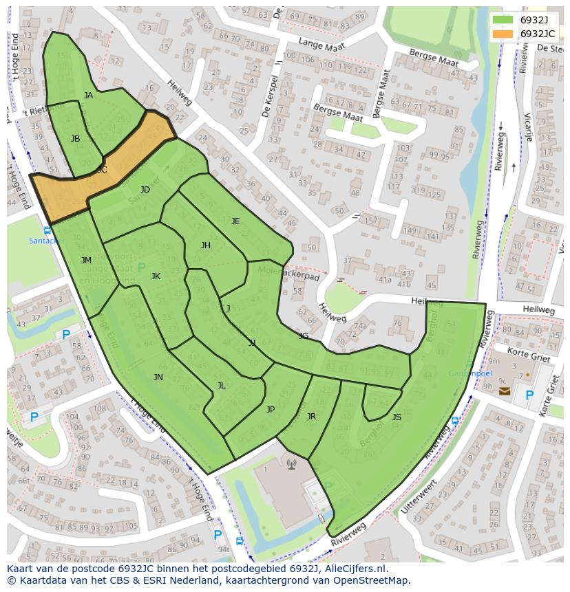 Afbeelding van het postcodegebied 6932 JC op de kaart.
