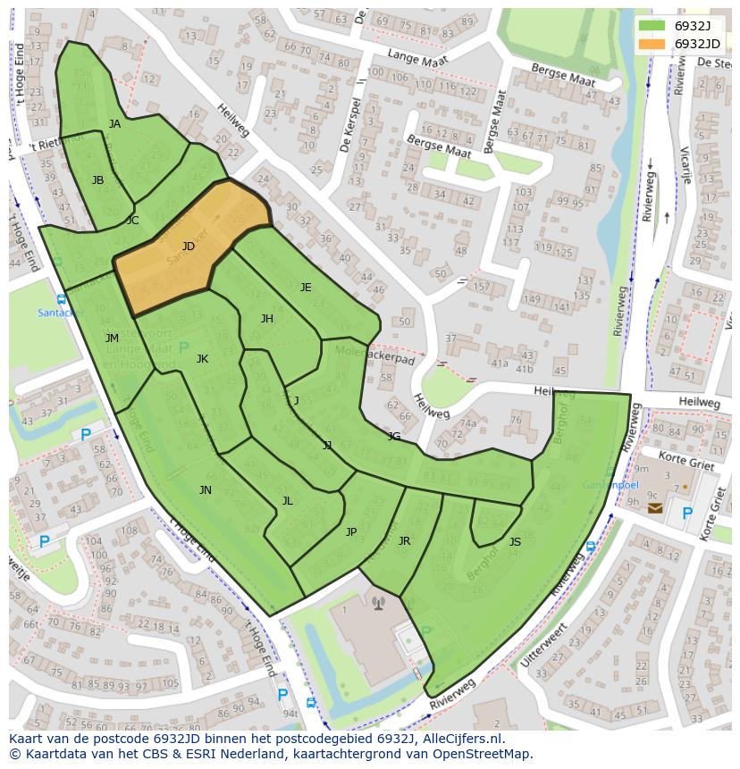 Afbeelding van het postcodegebied 6932 JD op de kaart.