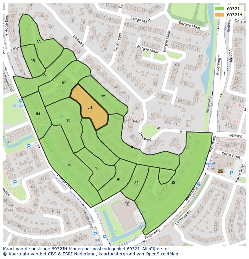Afbeelding van het postcodegebied 6932 JH op de kaart.