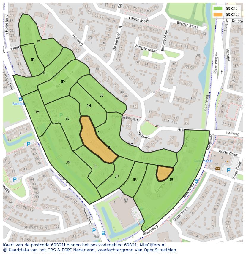 Afbeelding van het postcodegebied 6932 JJ op de kaart.