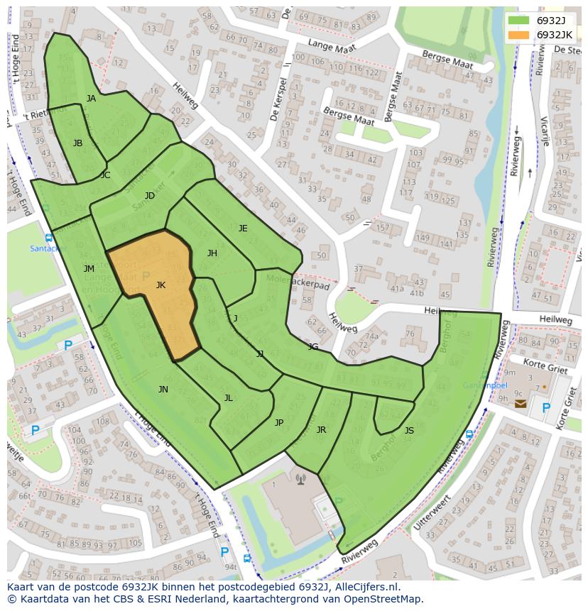 Afbeelding van het postcodegebied 6932 JK op de kaart.
