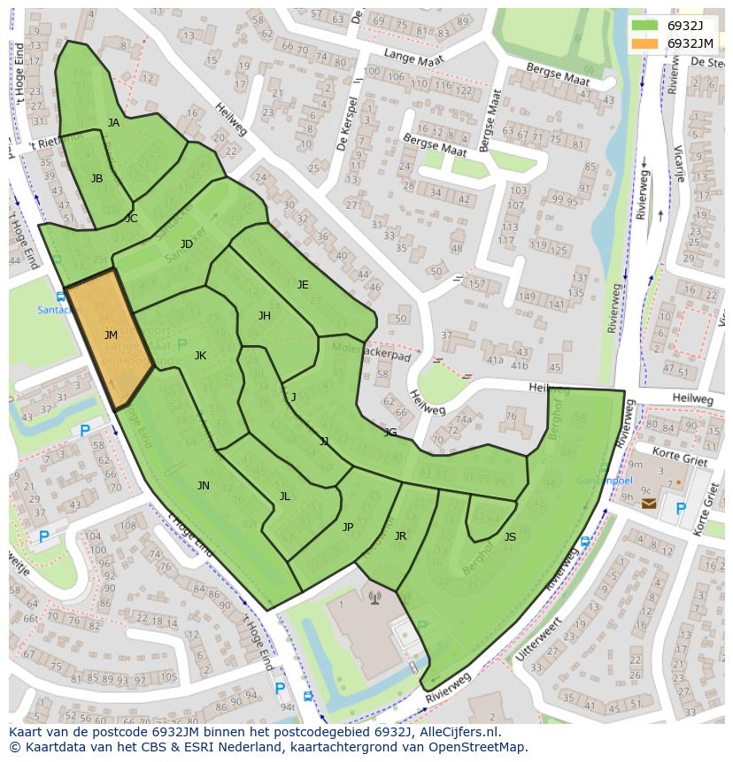 Afbeelding van het postcodegebied 6932 JM op de kaart.